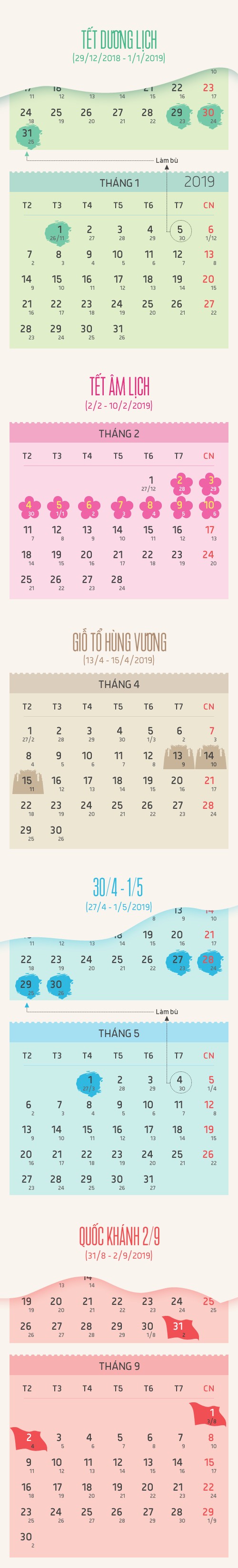 Lịch các ngày nghỉ lễ năm 2019 ảnh 1