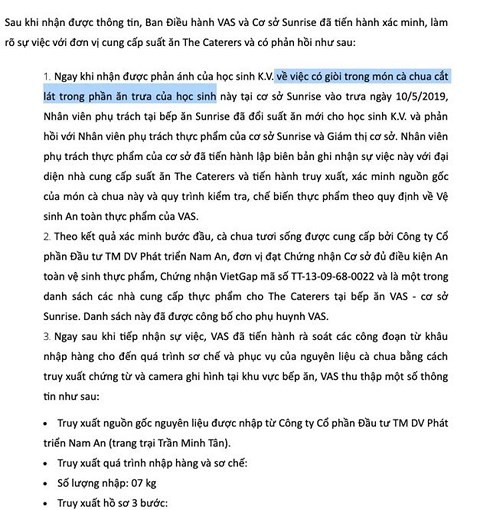 TPHCM: Trường dân lập quốc tế Việt Úc thừa nhận suất ăn của học sinh có giòi ảnh 1