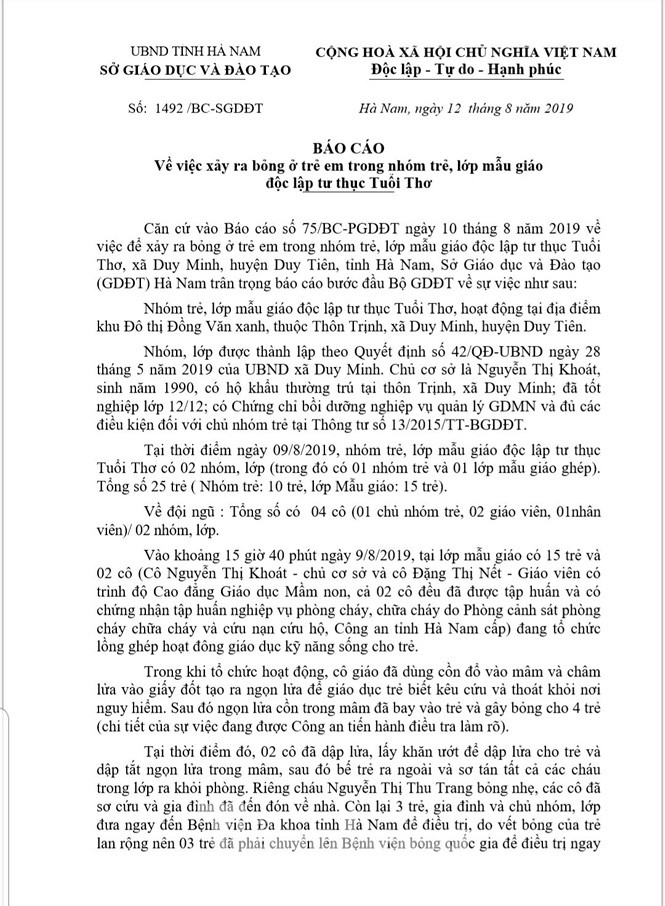 Tạm đình chỉ cơ sở mầm non tư thục có trẻ bị bỏng khi học kỹ năng ảnh 1