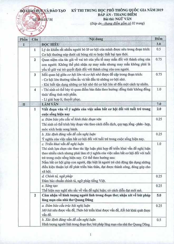 Bộ GD-ĐT công bố đáp án chính thức đề thi môn Ngữ văn kỳ thi THPT quốc gia 2019 ảnh 4