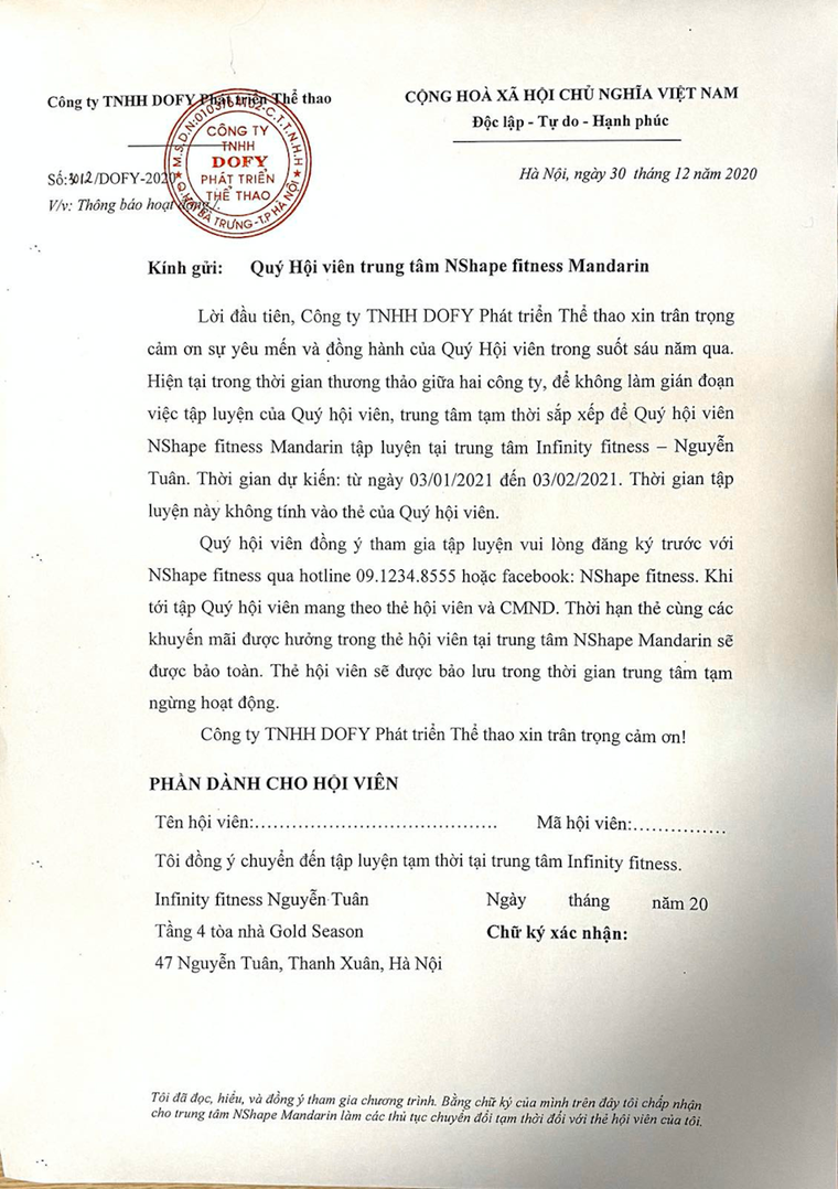 Phòng tập Nshape Fitness Mandarin bị khách hàng ‘tố’ vi phạm hợp đồng, chiếm đoạt tài sản ảnh 1