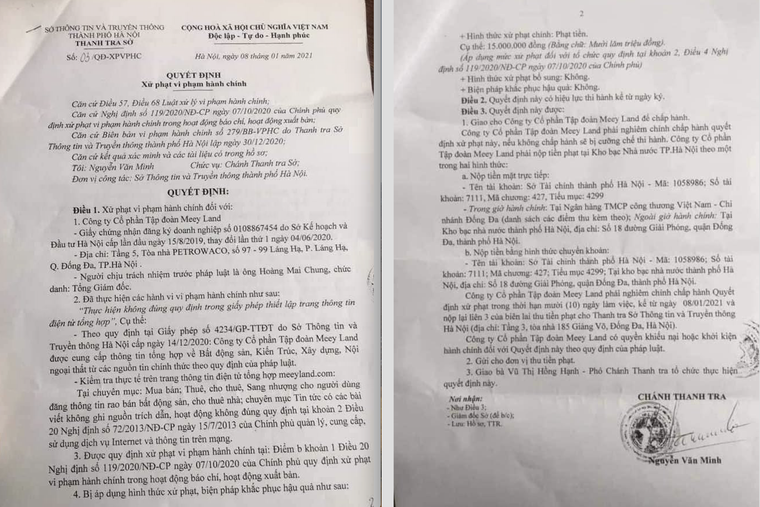 Tập đoàn Meey Land bị xử phạt ảnh 1