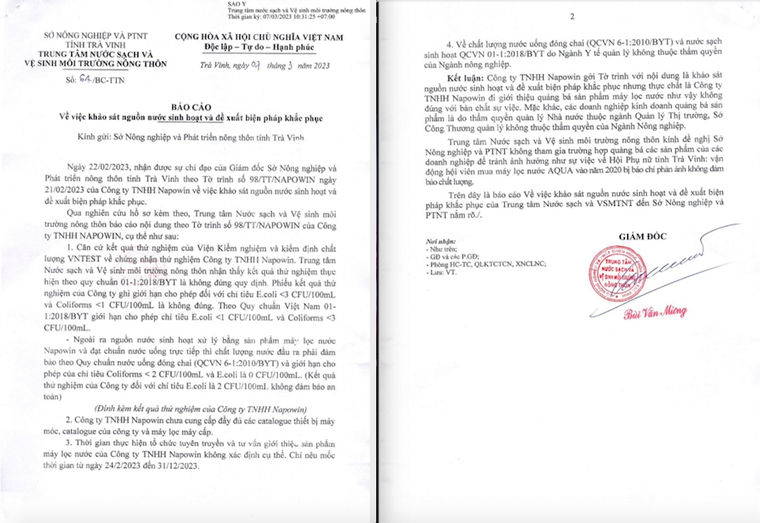 Trà Vinh cảnh báo máy lọc nước Napowin không đạt chất lượng, không đảm bảo an toàn ảnh 1
