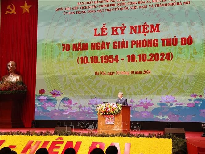 Diễn văn của Tổng Bí thư, Chủ tịch nước Tô Lâm tại Lễ kỷ niệm 70 năm Ngày Giải phóng Thủ đô (10/10/1954 - 10/10/2024) ảnh 1