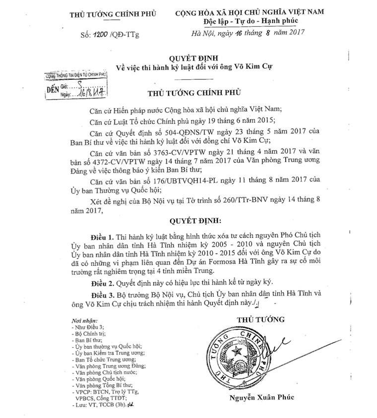 Ông Võ Kim Cự bị xóa tư cách nguyên Chủ tịch Hà Tĩnh ảnh 1