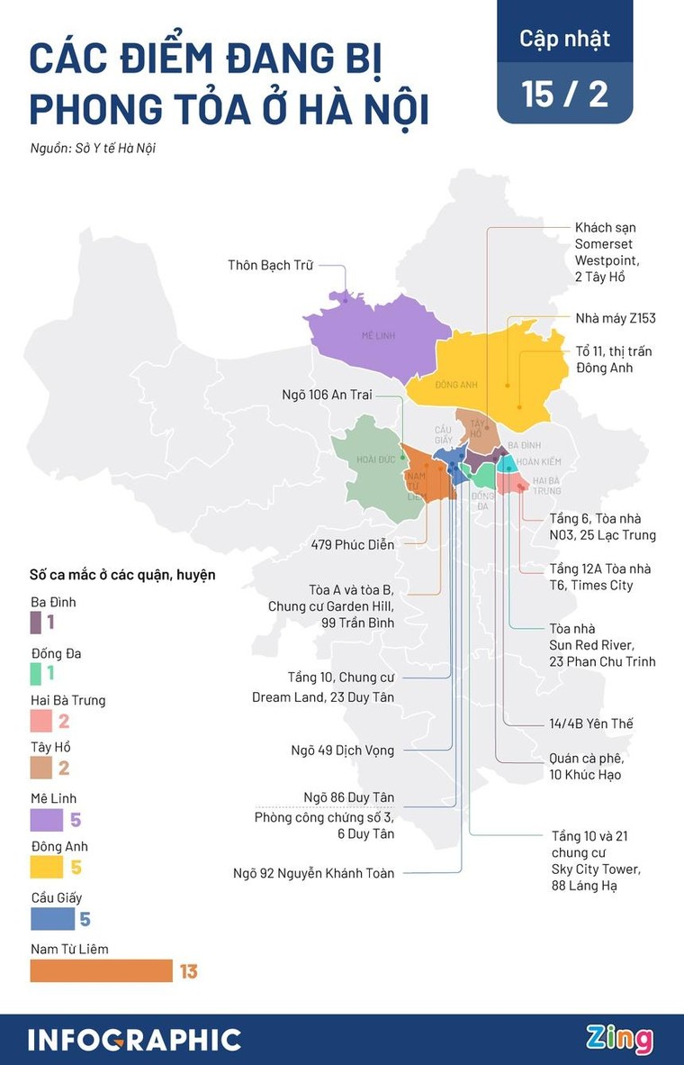 Các điểm phong tỏa liên quan ca mắc Covid-19 tại Hà Nội ảnh 1
