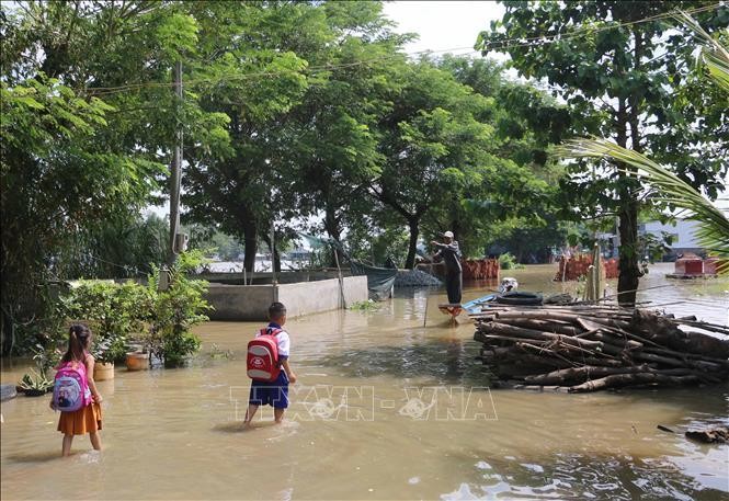 Học sinh vùng biên giới An Giang vượt lũ đến trường ảnh 1