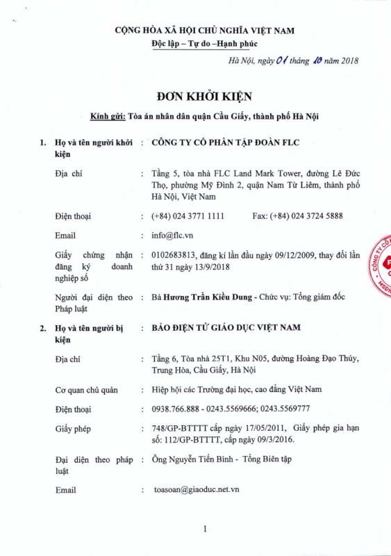 Tập đoàn FLC khởi kiện Báo điện tử Giáo dục Việt Nam ảnh 1