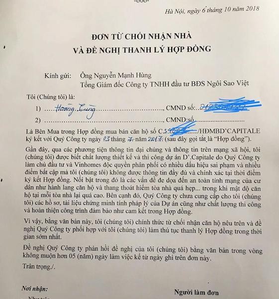 Khách hàng đồng loạt gửi đơn từ chối nhận căn hộ kém chất lượng của Tân Hoàng Minh ảnh 1