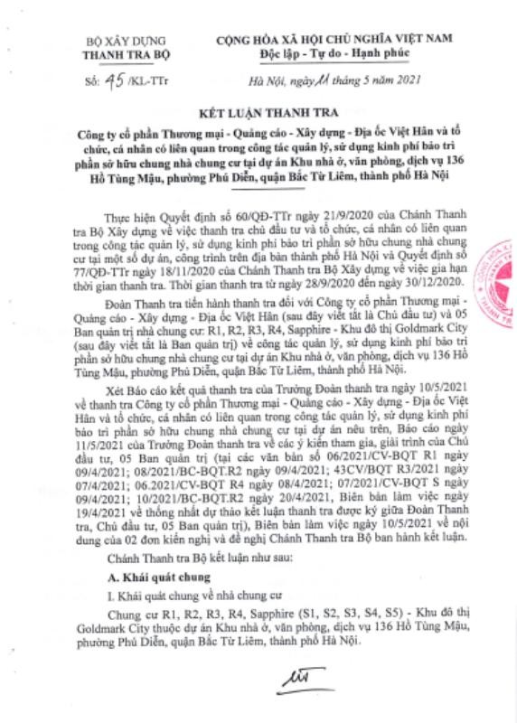 Xử lý nhanh chóng các vấn đề tại KĐT Goldmark City ảnh 1