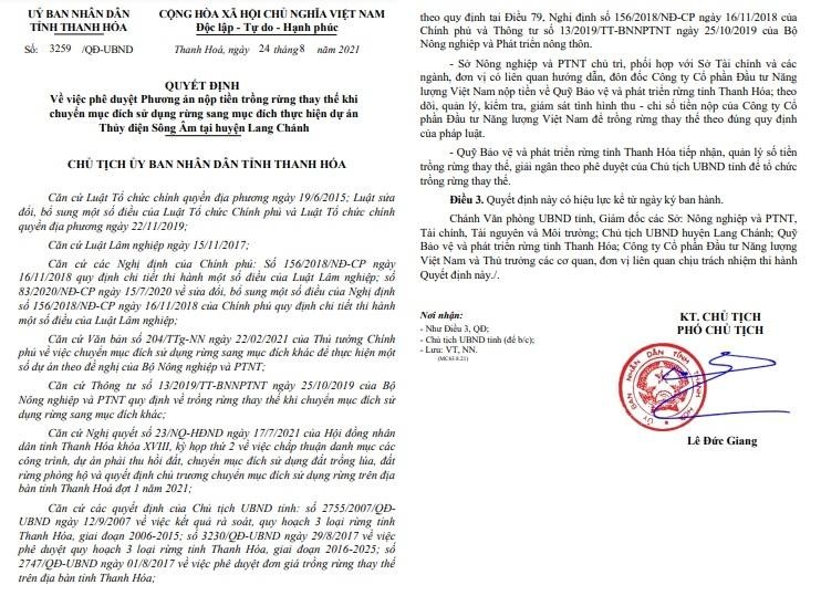 Dự án Thuỷ điện Sông Âm được phê duyệt phương án nộp tiền trồng rừng thay thế ảnh 1