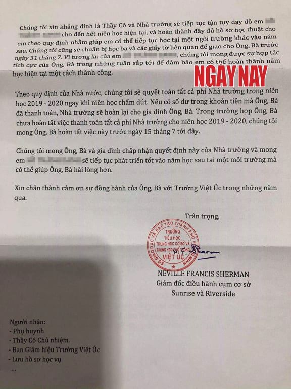 Trường Quốc tế Việt Úc (VAS): 'Bất đồng tiền bạc với phụ huynh, đuổi học học sinh' ảnh 2