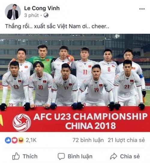 Công Vinh - Thủy Tiên và hàng loạt sao 'bùng nổ' cảm xúc sau chiến thắng của U23 Việt Nam ảnh 1