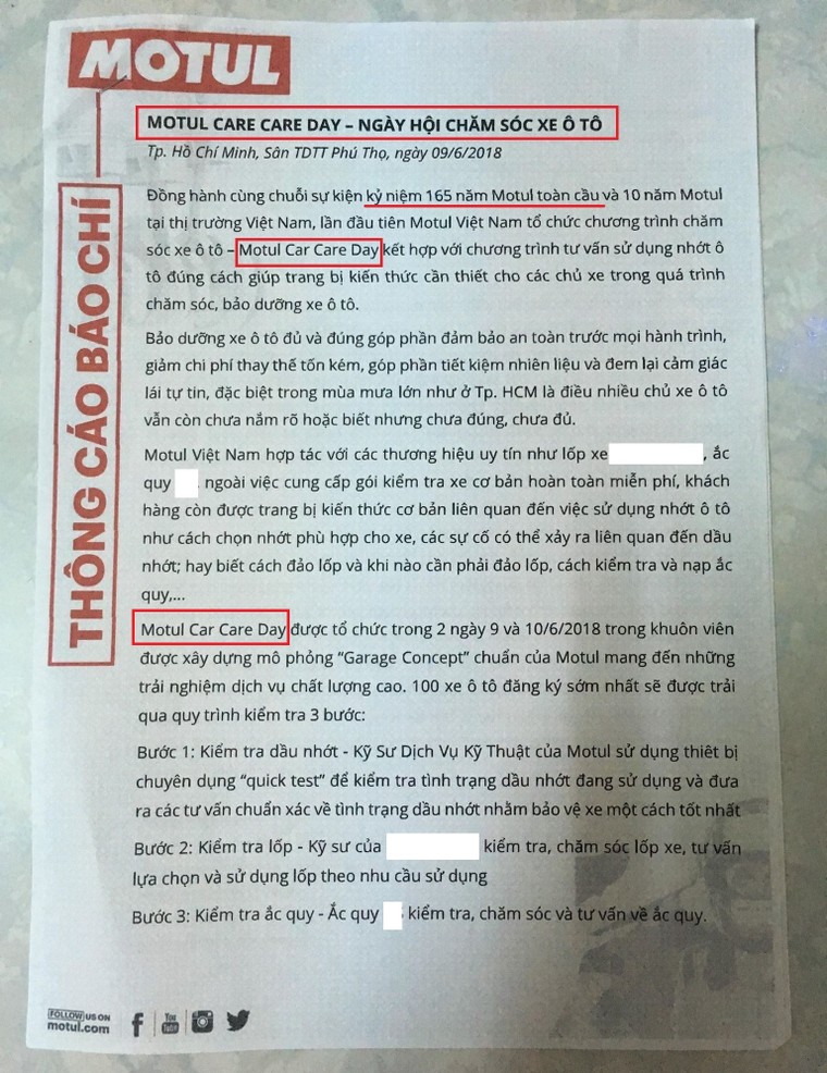 'Nghi án' dầu nhờn Motul đánh cắp ý tưởng Car Care Day của Bệnh viện ô tô ảnh 1