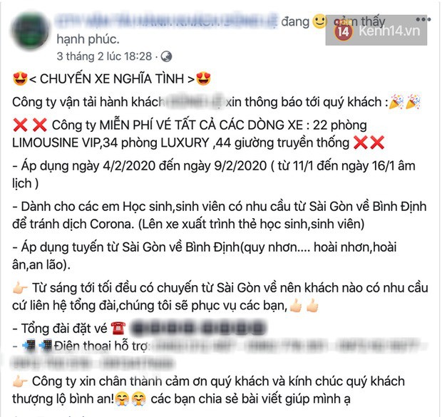 Nhiều nhà xe chở sinh viên được nghỉ dài ngày vì dịch virus Corona về quê miễn phí ảnh 1