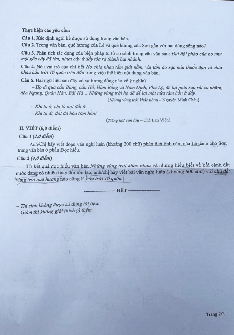 Đề thi môn Ngữ văn Kỳ thi tốt nghiệp THPT 2025 sáng ngày 26/6 ảnh 2