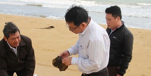 Thu gom rác thải, dầu vón cục dạt vào bờ biển ảnh 1