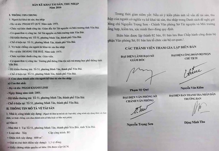 Tài sản Giám đốc Sở TN&MT Yên Bái kê khai gồm những gì? ảnh 1