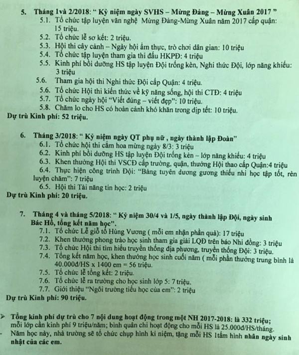 Hội phụ huynh dự trù kinh phí cho trường tiểu học hết 332 triệu đồng ảnh 2