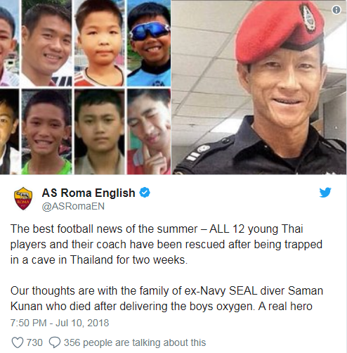 Nguyên thủ quốc gia và giới bóng đá chúc mừng chiến dịch giải cứu đội bóng Thái Lan ảnh 5