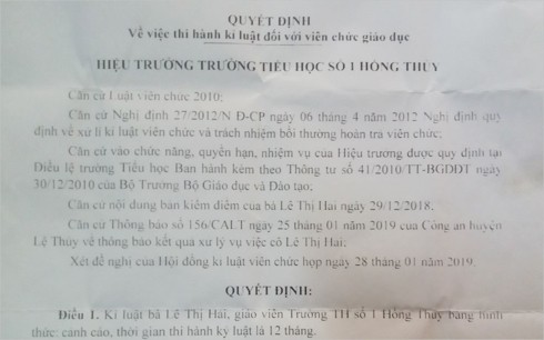 Cảnh cáo, phạt 2,5 triệu đồng cô giáo tát chảy máu tai học sinh ảnh 1