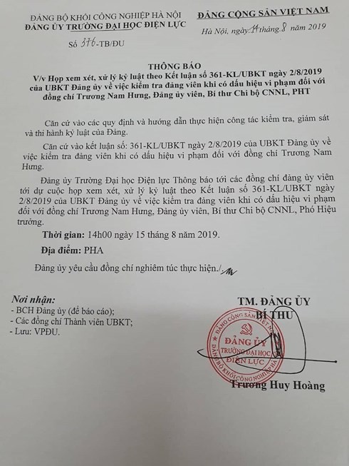 ĐH Điện lực: Phó hiệu trưởng tố cáo vi phạm bị kỷ luật khi đang nghỉ chữa bệnh ảnh 1