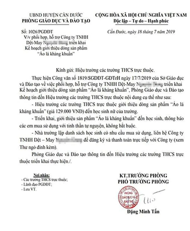Thu hồi công văn bán áo lót cho học sinh gây xôn xao ở Long An ảnh 1