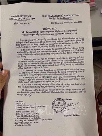 Sở Giáo dục Thái Bình bác bỏ thông báo cho học sinh nghỉ học đến ngày 31/3 ảnh 1