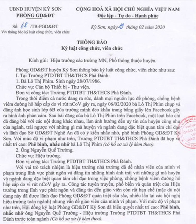 Kỷ luật hiệu trưởng và thủ thư trường vì đưa ‘ảnh học sinh đeo khẩu trang giấy’ lên mạng ảnh 1