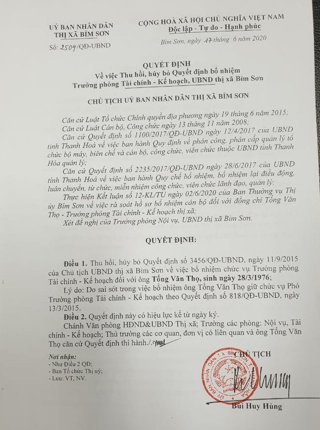 Chính thức hủy bỏ 2 quyết định bổ nhiệm 'thần tốc' một Trưởng phòng ở Thanh Hóa ảnh 1