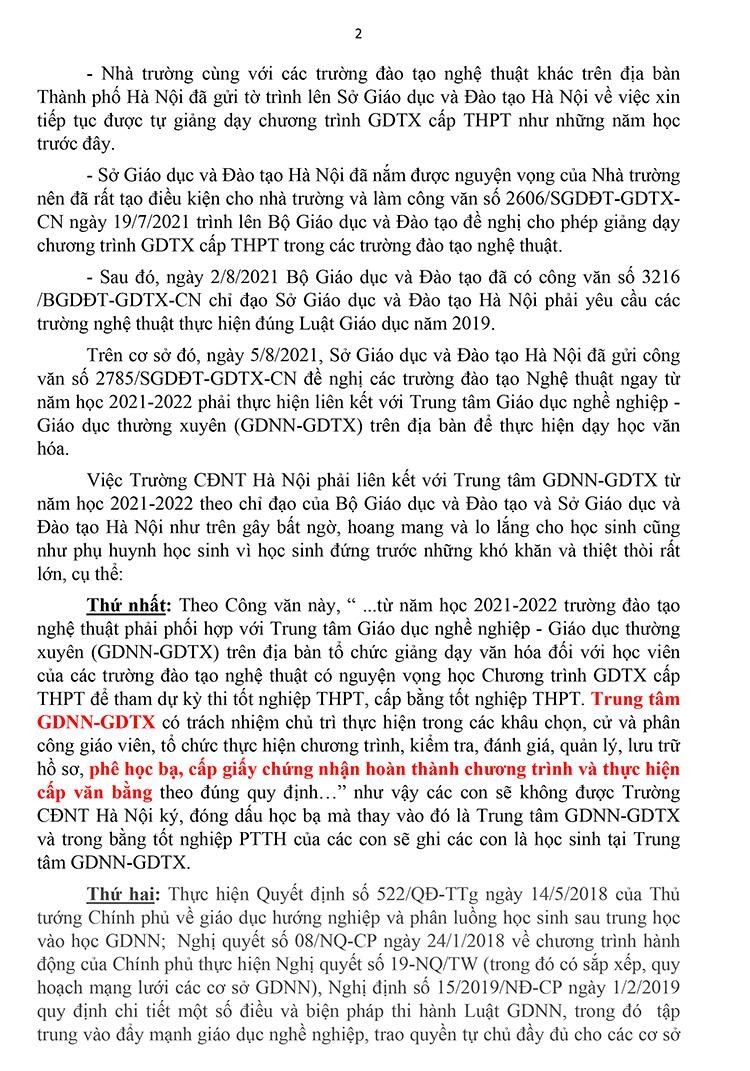 Phụ huynh học sinh trường Cao đẳng Nghệ thuật Hà Nội kêu cứu ảnh 2