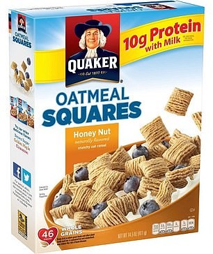The report found that the products, includingÃÂ Quaker Oatmeal Squares Honey Nut (pictured), contain trace amounts of a weed killer linked to cancer.