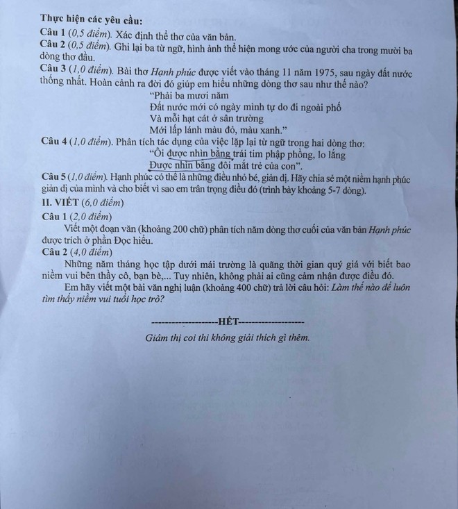 Đề thi chính thức môn Ngữ văn kỳ thi vào lớp 10 tại Hà Nội ảnh 2