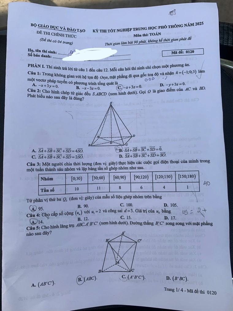 Đề thi môn Toán Kỳ thi Tốt nghiệp THPT năm 2025 ảnh 1