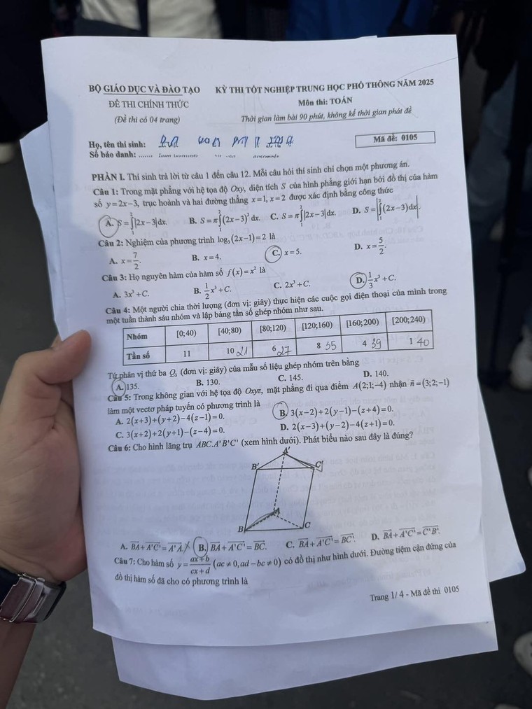 Đề thi môn Toán Kỳ thi Tốt nghiệp THPT năm 2025 ảnh 13