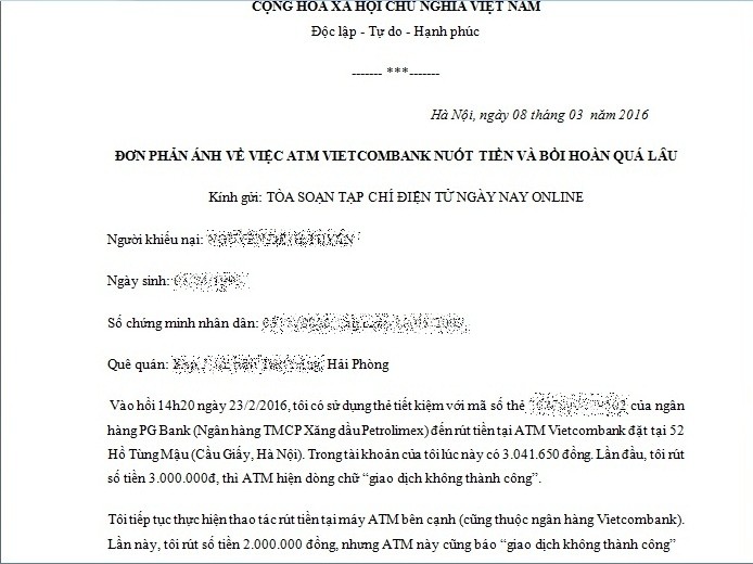 Vietcombank bị tố ATM 'nuốt' tiền và bồi hoàn quá lâu ảnh 1