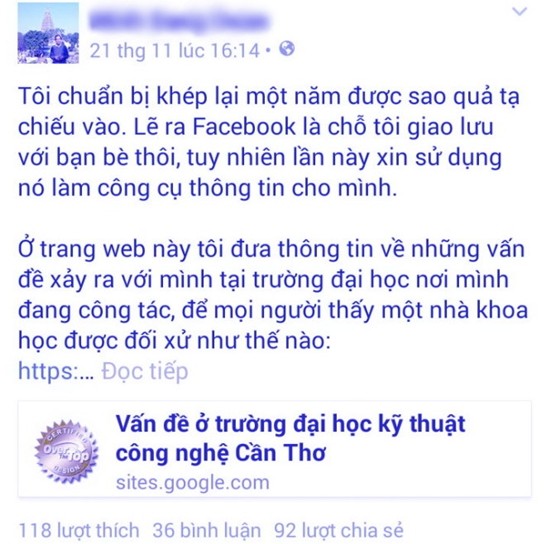 Tin mới nhất vụ giảng viên bị kỷ luật vì chê trường trên Facebook ảnh 1