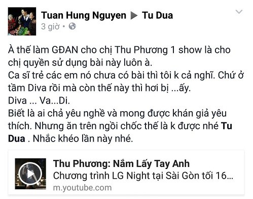 Thu Phương đáp trả scandal Tuấn Hưng nổi giận vụ Nắm lấy tay anh ảnh 2