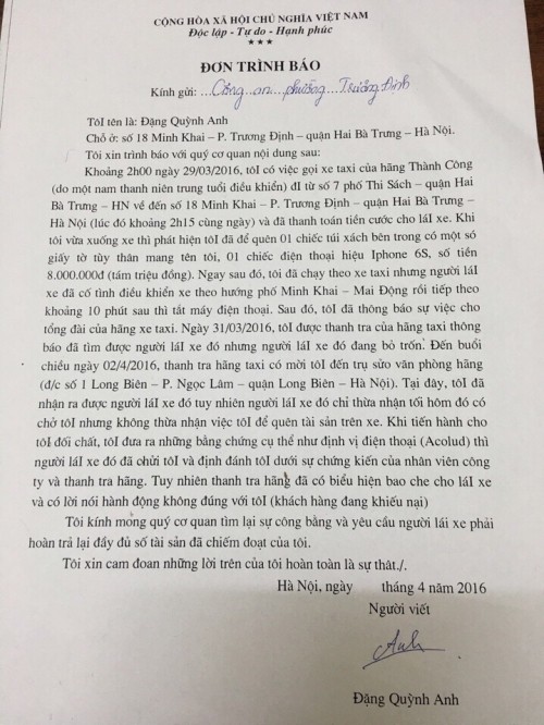 Lái xe taxi Thành Công bị tố lấy 8 triệu, Iphone 6S và chửi khách ảnh 2