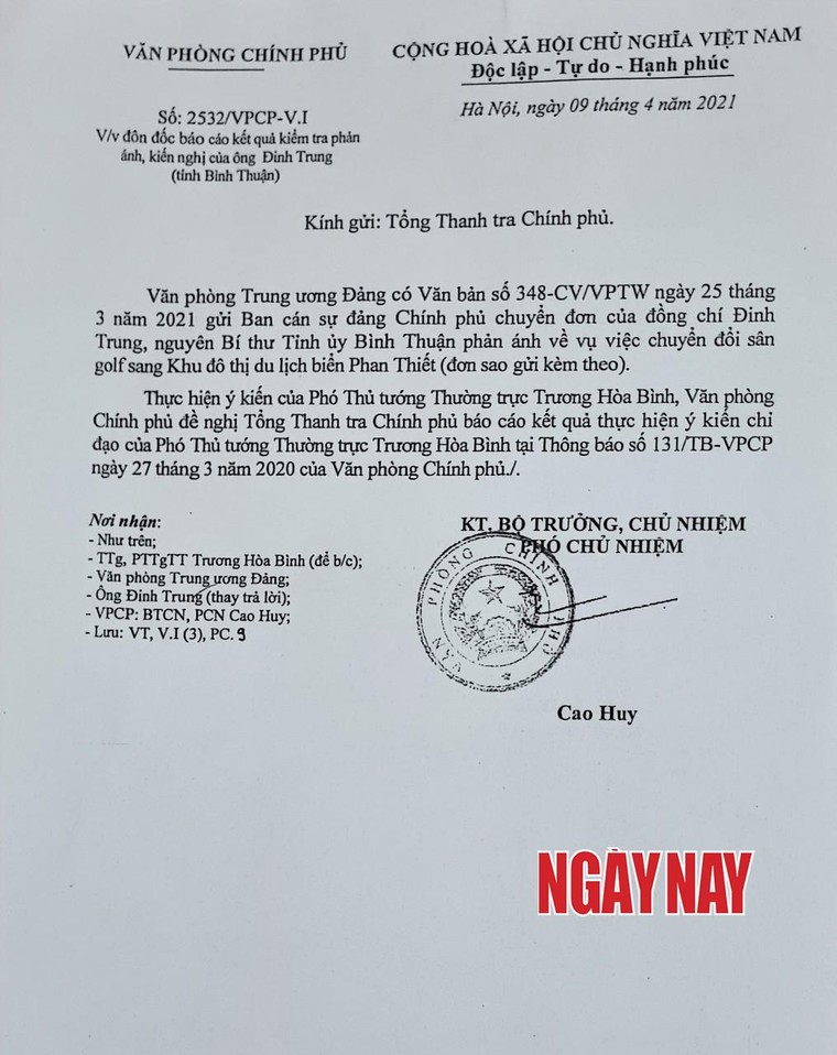Sai phạm tại Dự án KĐT du lịch biển Phan Thiết - Bài 3: Bức xúc của nguyên Bí thư Tỉnh uỷ Bình Thuận ảnh 1