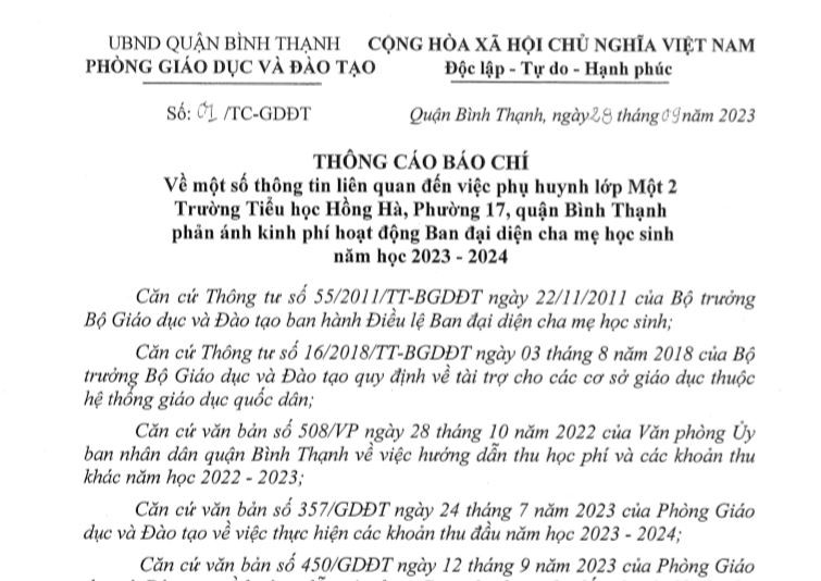 Phê bình Hiệu trưởng trường Tiểu học Hồng Hà để xảy ra lạm thu ảnh 1