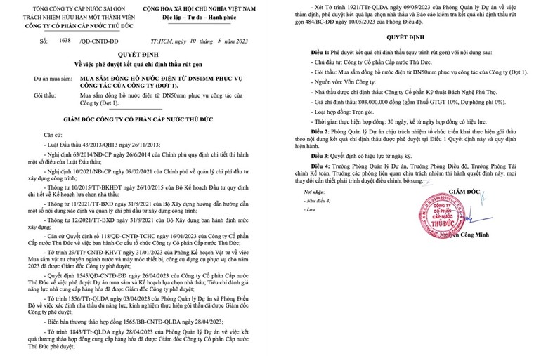 Bất thường tại Công ty nước Thủ Đức: Nhiều doanh nghiệp được chỉ định thầu liên tiếp trong năm 2023 ảnh 1