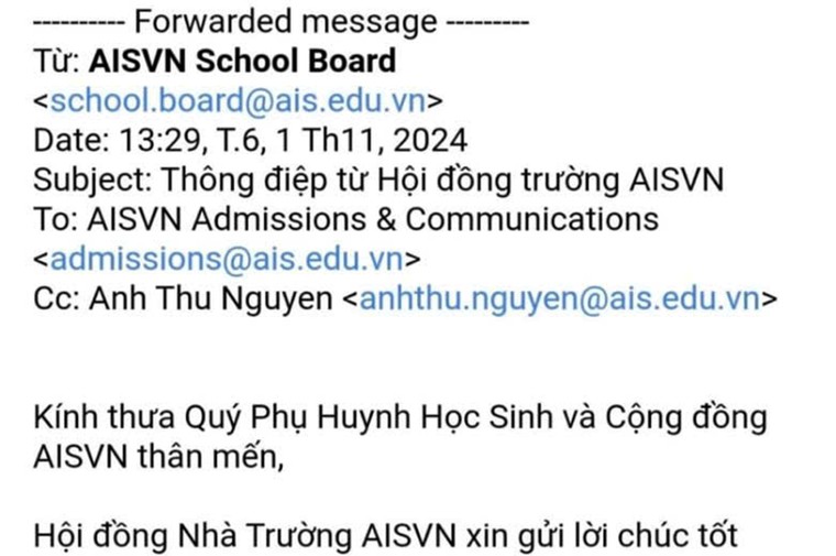 Trường Quốc tế Mỹ AISVN bất ngờ ra thông báo khai giảng vào tháng 01/2025 dù đang bị đình chỉ ảnh 1