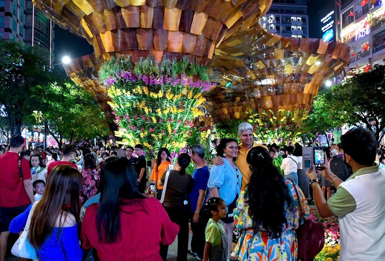 TP.HCM: Khai mạc Đường hoa Nguyễn Huệ, hàng ngàn du khách náo nức đón Xuân ảnh 2