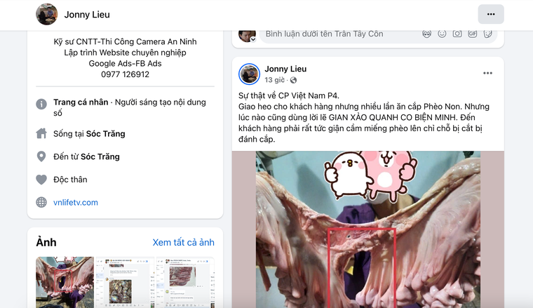 CP Việt Nam bị tố bán heo, gà bệnh: Lời tố cáo gần 500.000 tương tác, Jonny Lieu đã cung cấp cho công an ảnh 2
