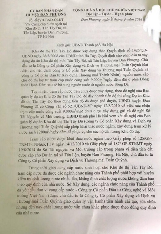 Vụ cư dân phải dùng nước bẩn tại Tân Tây Đô: Bị đề nghị xử lý, CĐT nói gì? ảnh 1