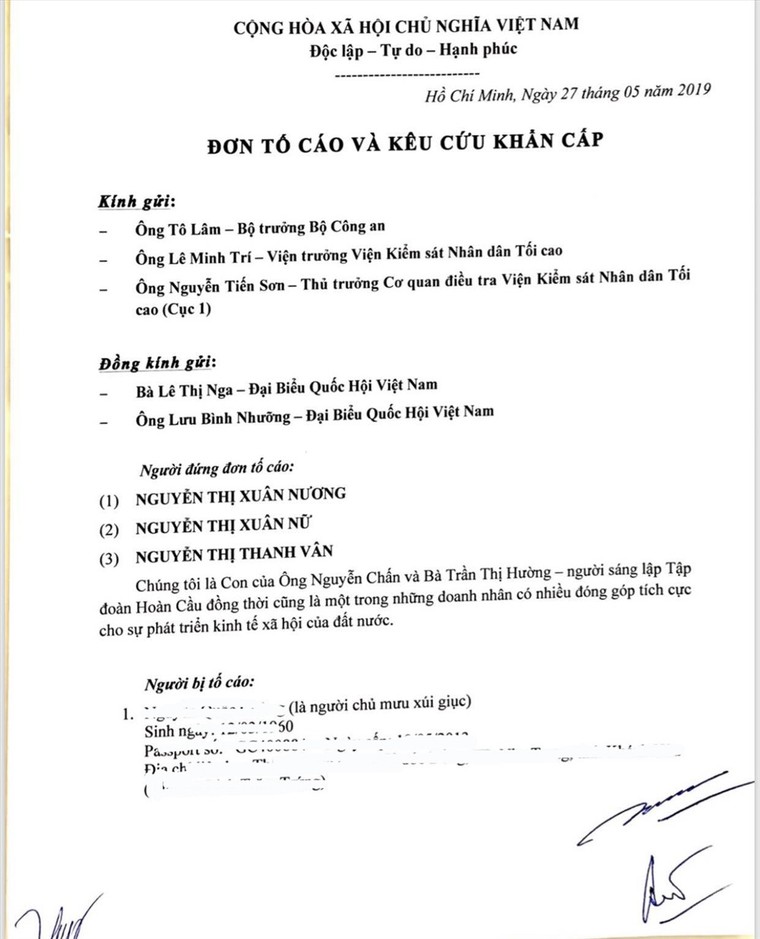 Đơn tố của 3 người con ông Chấn