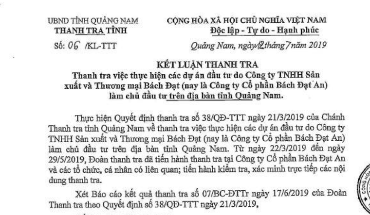 Quảng Nam: Xử lý hàng loạt cá nhân, tổ chức liên quan tới sai phạm tại các dự án BĐS của công ty Bách Đạt ảnh 1