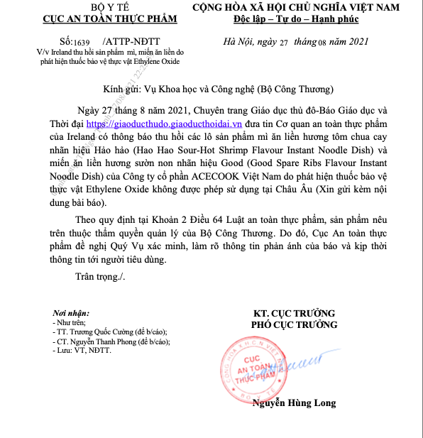 Acecook lên tiếng về thông tin mì Hảo Hảo có chứa chất cấm ảnh 1