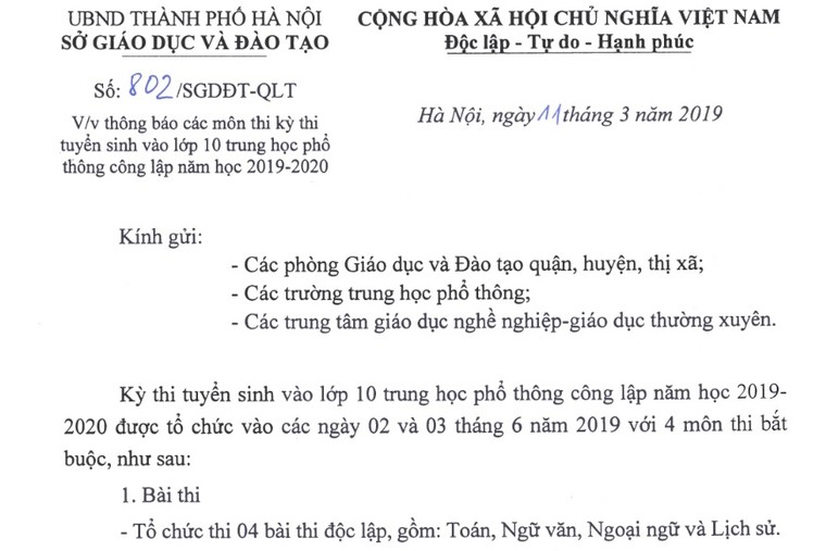 Hà Nội công bố Lịch sử là môn thi thứ 4 để xét tuyển vào lớp 10 ảnh 1